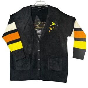 Disney Halloween Cardigan Sweater Fuzzy Black Candy Corn‎ Minnie Mouse Size 2-2X